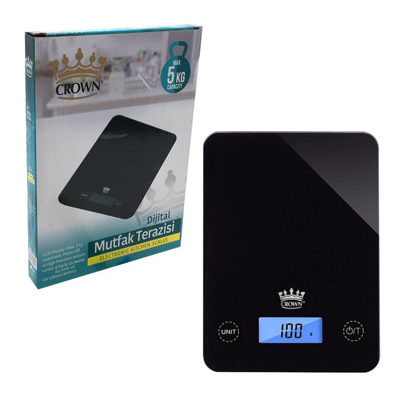Crown 5 kg Kapasiteli Lcd Ekranlı Cam Hassas Dijital Mutfak Terazisi Tartısı