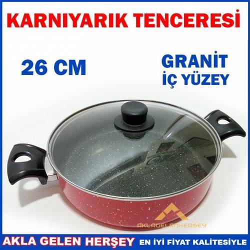 Granit Tencere Sağlıktır Yapışmaz Çizilmez Granit İç Yüzey Cam Kapaklı Karnıyarık Tenceresi