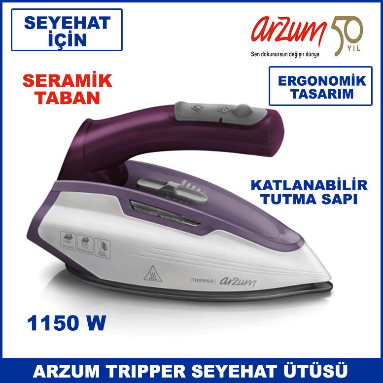Arzum AR690 Tripper Seramik Tabanlı Çift Voltaj Şok Buharlı Ergonomik Tasarım Seyehat Ütüsü Mini Ütü