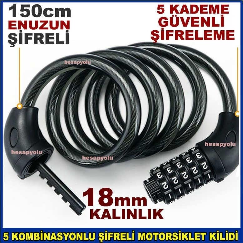 Engüvenli 5 hane şifreli motorsiklet kilidi 150cm uzunboy kalın ç