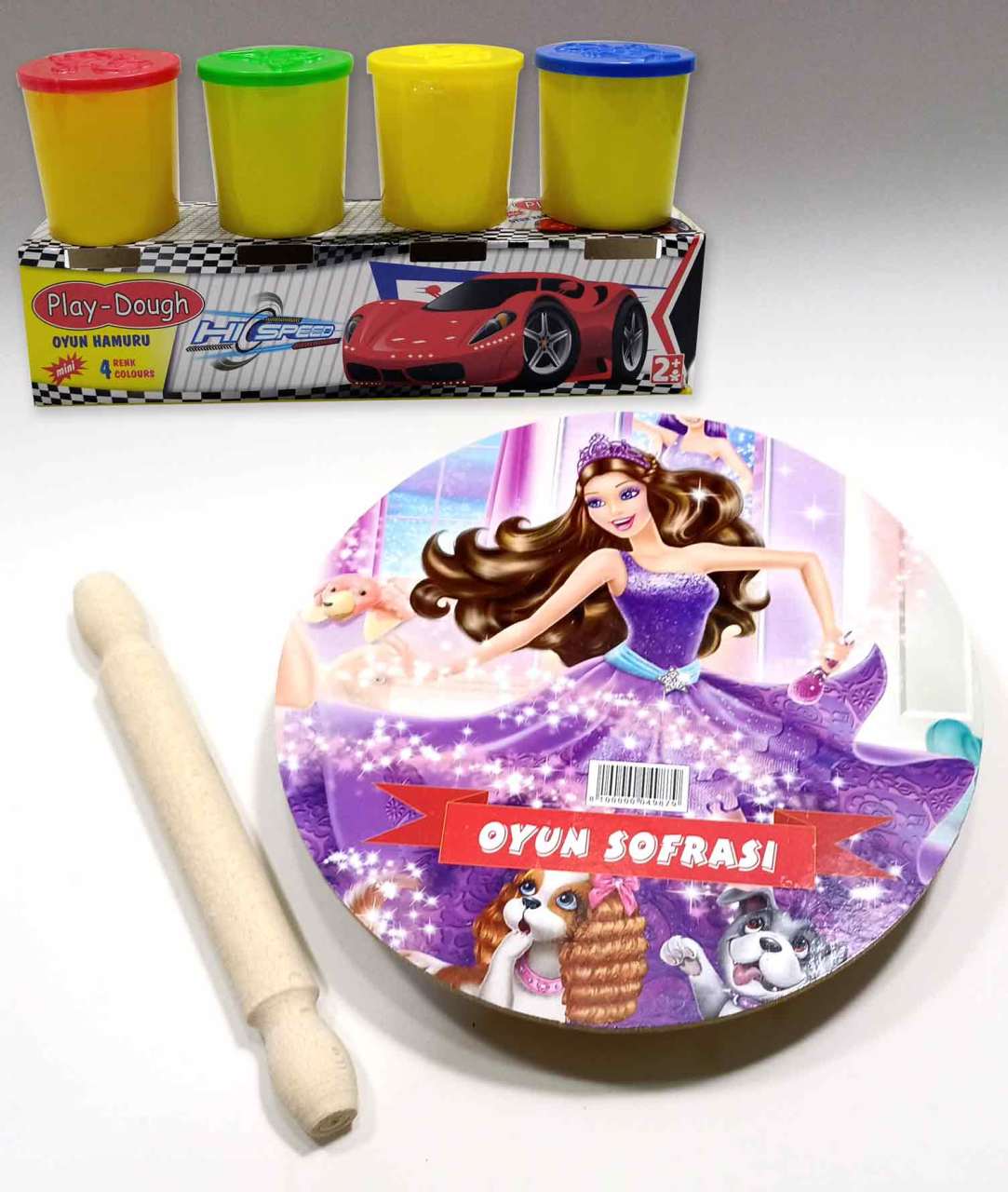 4 Renk Oyun Hamuru Hediyeli Prenses Model Merdaneli Oyun Sofrası Seti 25cm Sofra-24cm Merdane-4x50gr Sağlıklı Hamurlarla Büyük Boy Ahşap Oyun Hamuru Sofrası