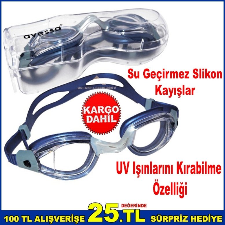 Avessa Yüzücü Gözlüğü Su Geçirmez Slikon Kayışlığı Deniz Gözlüğü