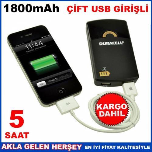 1800mAh DURACELL TAŞINABİLİR ÇİFT USB POWERBANK