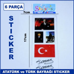 6 Parça Atatürk ve Türk Bayrağı Kabartmalı Sticker - Tablet Telefon Laptop Sticker