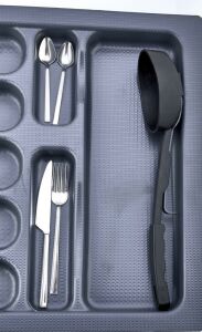 Mekanizmalı Kepçe Kevgir Kaşık 3in1 Fonksiyonlu Yemek Servis Seti Teflonu Çizmez. Kırılmaz-Paslanmaz