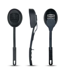 Mekanizmalı Kepçe Kevgir Kaşık 3in1 Fonksiyonlu Yemek Servis Seti Teflonu Çizmez. Kırılmaz-Paslanmaz