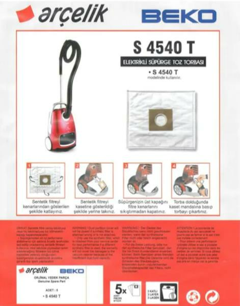 Abnturk  Özel Üretim 10 Adet ARÇELİK BEKO S 4540 T Süpürge Toz Torbası Sıfır Düzeyinde 3 Kat Elyaf