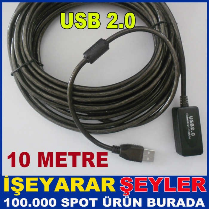 10 METRE HI-SPEED ŞEFFAF USB UZATMA KABLOSU 2.0