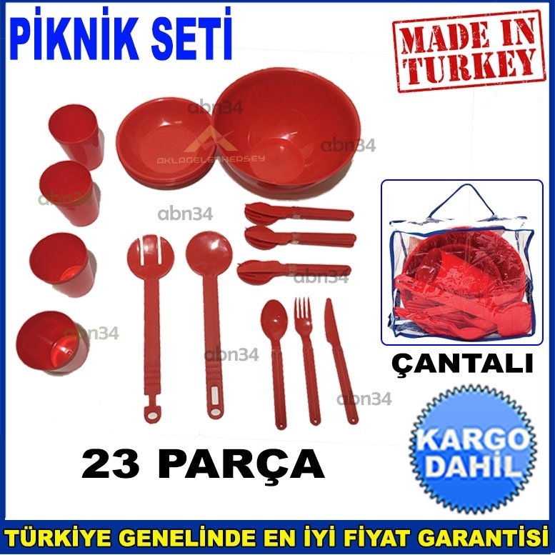 23 Parça Çantalı Plastik Piknik Seti Rahat Taşınan Uzun Ömürlü