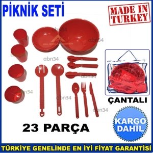 23 Parça Çantalı Plastik Piknik Seti Rahat Taşınan Uzun Ömürlü