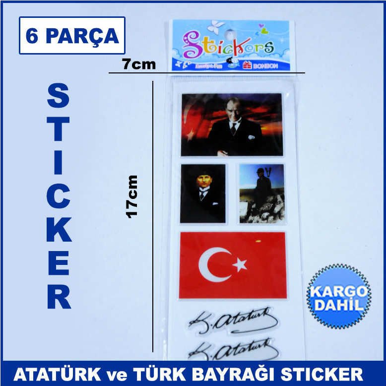 6 Parça Atatürk ve Türk Bayrağı Kabartmalı Sticker - Tablet Telefon Laptop Sticker