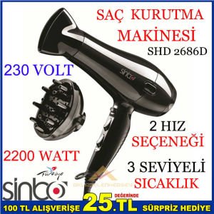 SİNBO 230 VOLT 2200 WATT SAÇ KURUTMA MAKİNESİ