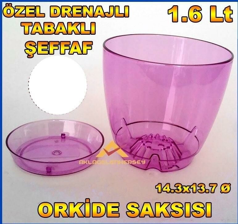 Özel Drenajlı Tabaklı İdeal Boy 1.6 Litre Şeffaf Orkide Saksısı