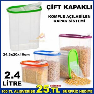 2.4litre Çift Kapaklı Kiler Saklama Erzak Kutusu kalite