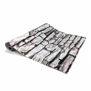 5mt Rulo 500x45cm Koyu Kahve Grili Krem Taş Desen Yapışkanlı Pvc Folyo Duvar+Mobilya,Dolap Kaplaması