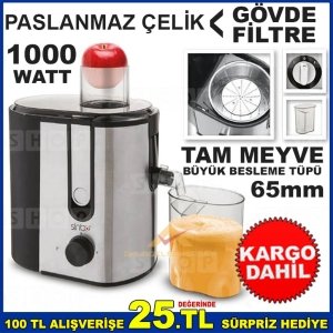 SİNBO 1000W PASLANMAZ ÇELİK GÖVDE VE FİLTRELİ KATI MEYVE SIKACAĞI
