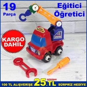 Çocuklara Eğitici Öğretici Sök-Tak Puzzle Vinç Kepçe Kamyon Sökül