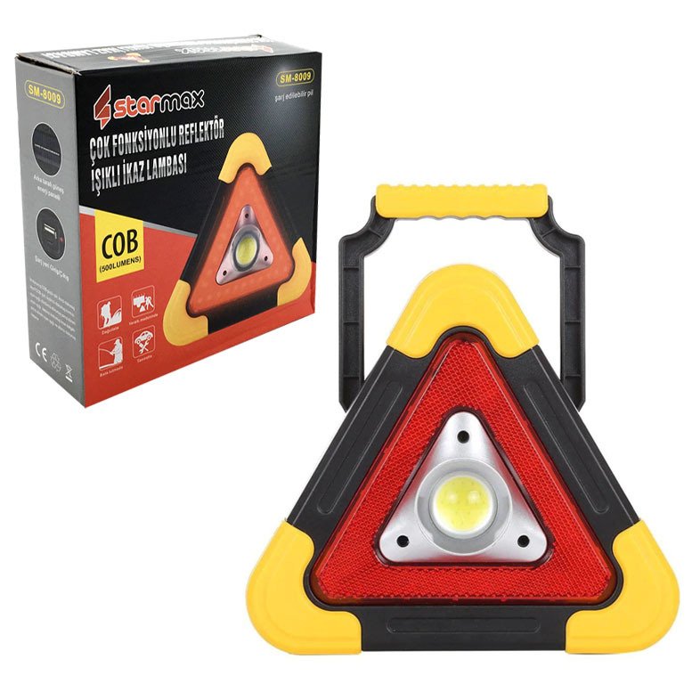 Çok Fonksiyonlu Şarjlı Güneş Enerji Reflektör Işıklı İkaz Lambası Işıklı Üçgen Oto Reflektör
