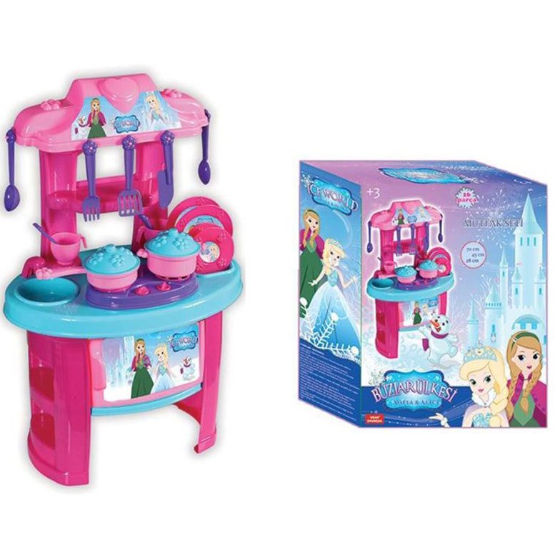 Buzlar Ülkesi 26 Parçadan Oluşan Mutfak Seti 70x45x28cm Ebatında Eğlenceli Oyuncak Mutfak Seti