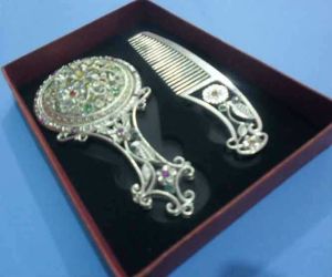 Aynalı Özel Taş İşlemeli Metal Ayna Tarak Seti