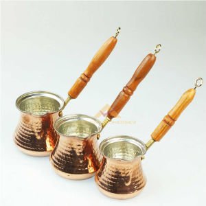 3'lü SET AHŞAP SAPLI BAKIR KAHVE CEZVE TAKIMI -2