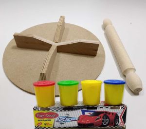 4 Renk Oyun Hamuru Hediyeli Aşçı Model Merdaneli Oyun Sofrası Seti 25cm Sofra-24cm Merdane-4x50gr