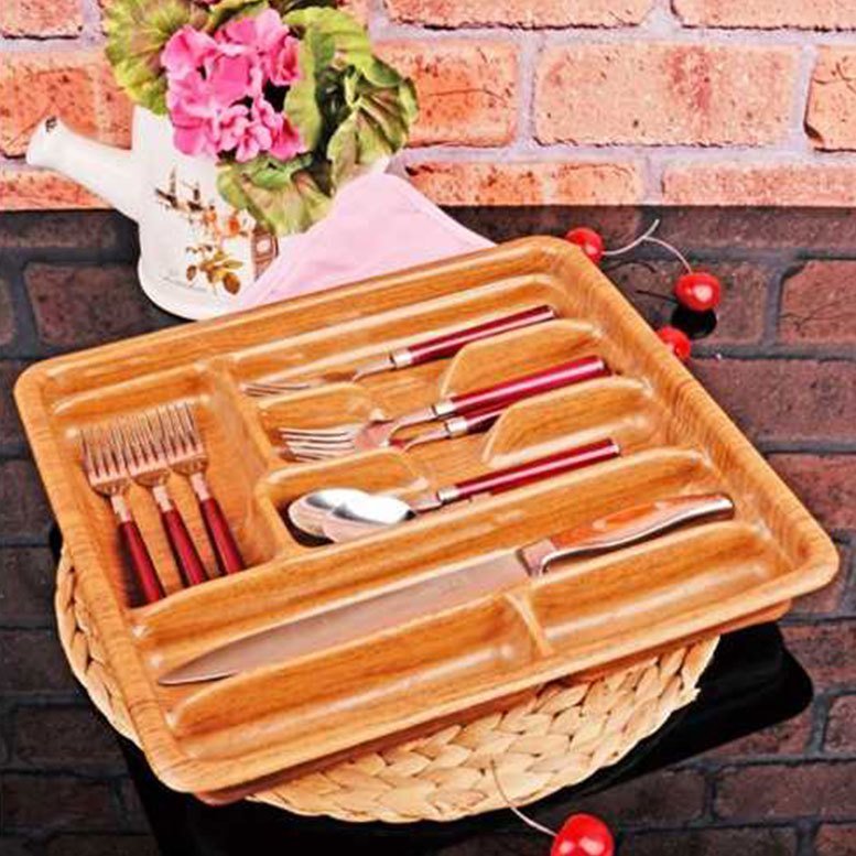 Ahşap Görünümlü 7 Bölmeli Çekmece İçi Kaşıklık 36x32cm Ebatında Büyük Boy Dekoratif Kaşıklık