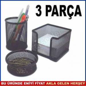 3 Pcs Metal Perfore Kalemlik Notluk Ofis Seti