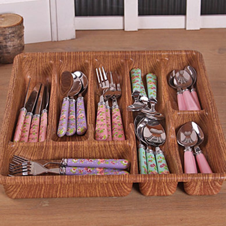 Ahşap Görünümlü 7 Bölmeli Çekmece İçi Kaşıklık 50x37cm Ebatında Büyük Boy Dekoratif Kaşıklık