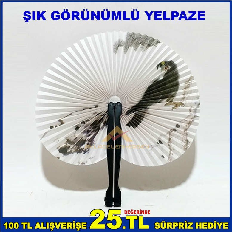 PLASTİK SAPI VE KAĞIT METARYELİNDEN İMAL EDİLMİŞ ŞIK VE ESTETİK GÖRÜNÜMLÜ YELPAZE
