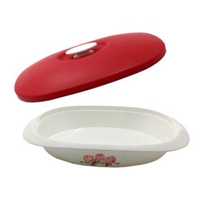 Büyük Oval Kapaklı Çiçek Desenli Badya Sunum Saklama Kabı