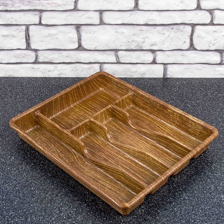 Ahşap Görünümlü 7 Bölmeli Çekmece İçi Kaşıklık 59x38cm Ebatında Jumbo Boy Dekoratif Kaşıklık