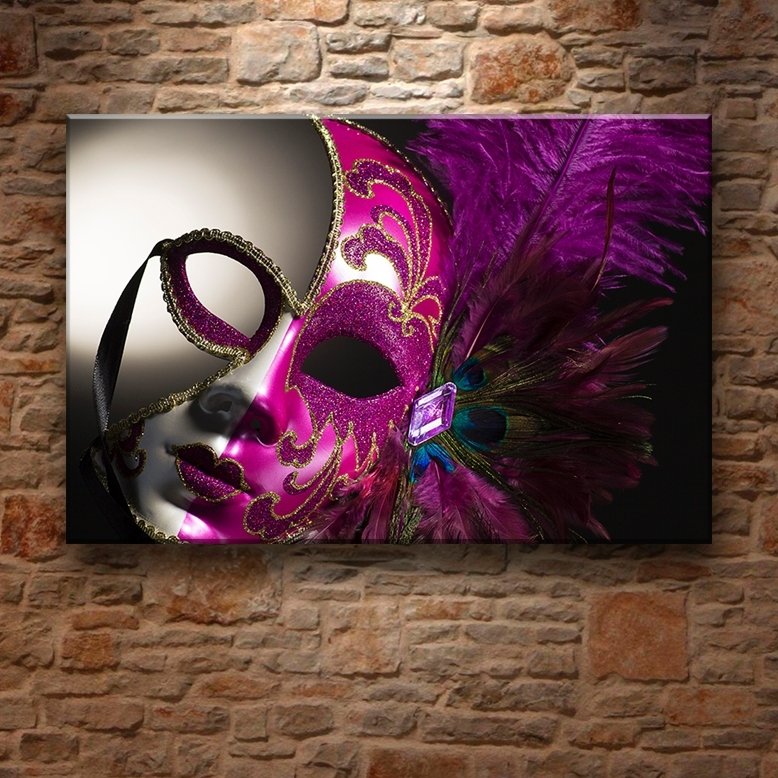 PEMBE TÜYLÜ MASKE 7 değişen ölçü ORİJİNAL KANVAS TABLO