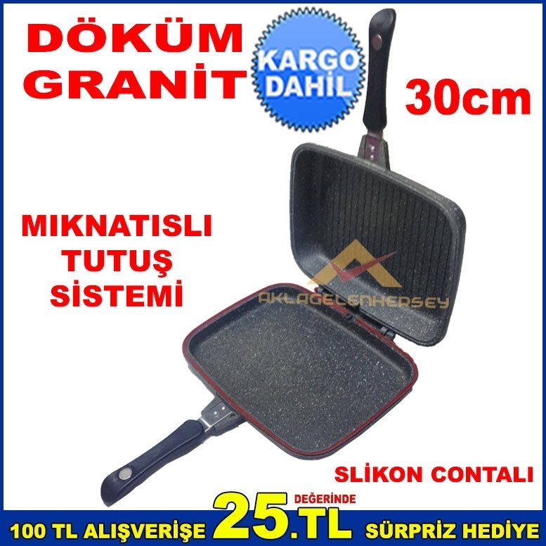 SAFİR ÇİFT TARAFLI YEDEK SİLİKON GRANİT DÖKÜM IZGARA TAVASI 30cm