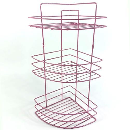 Metal Üzeri Pembe Boyalı 3 Katlı Banyo Köşeliği Paslanmaz