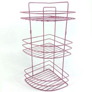 Metal Üzeri Pembe Boyalı 3 Katlı Banyo Köşeliği Paslanmaz