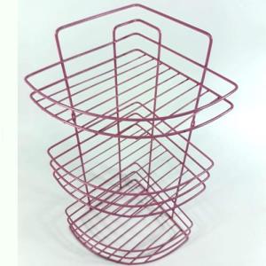 Metal Üzeri Pembe Boyalı 3 Katlı Banyo Köşeliği Paslanmaz