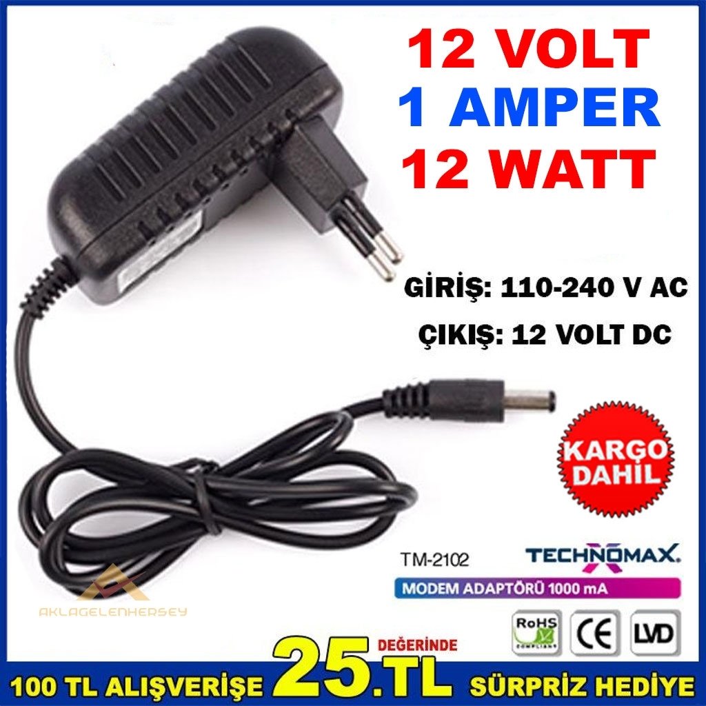 Ücretsiz Kargo 12 VOLT 1 AMPER 12 WATT MODEM ADAPTÖRÜ  TM-2102