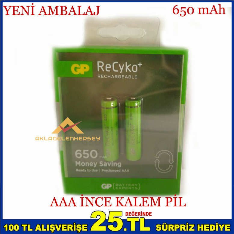 2 ADET GP RECYKO 650 MAH AA ŞARJLI KALEM PİL -1