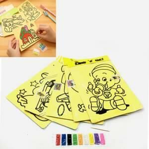 Büyük Boy 5 Adet Kum Boyama Seti Farklı Desenli A4 Boyutunda