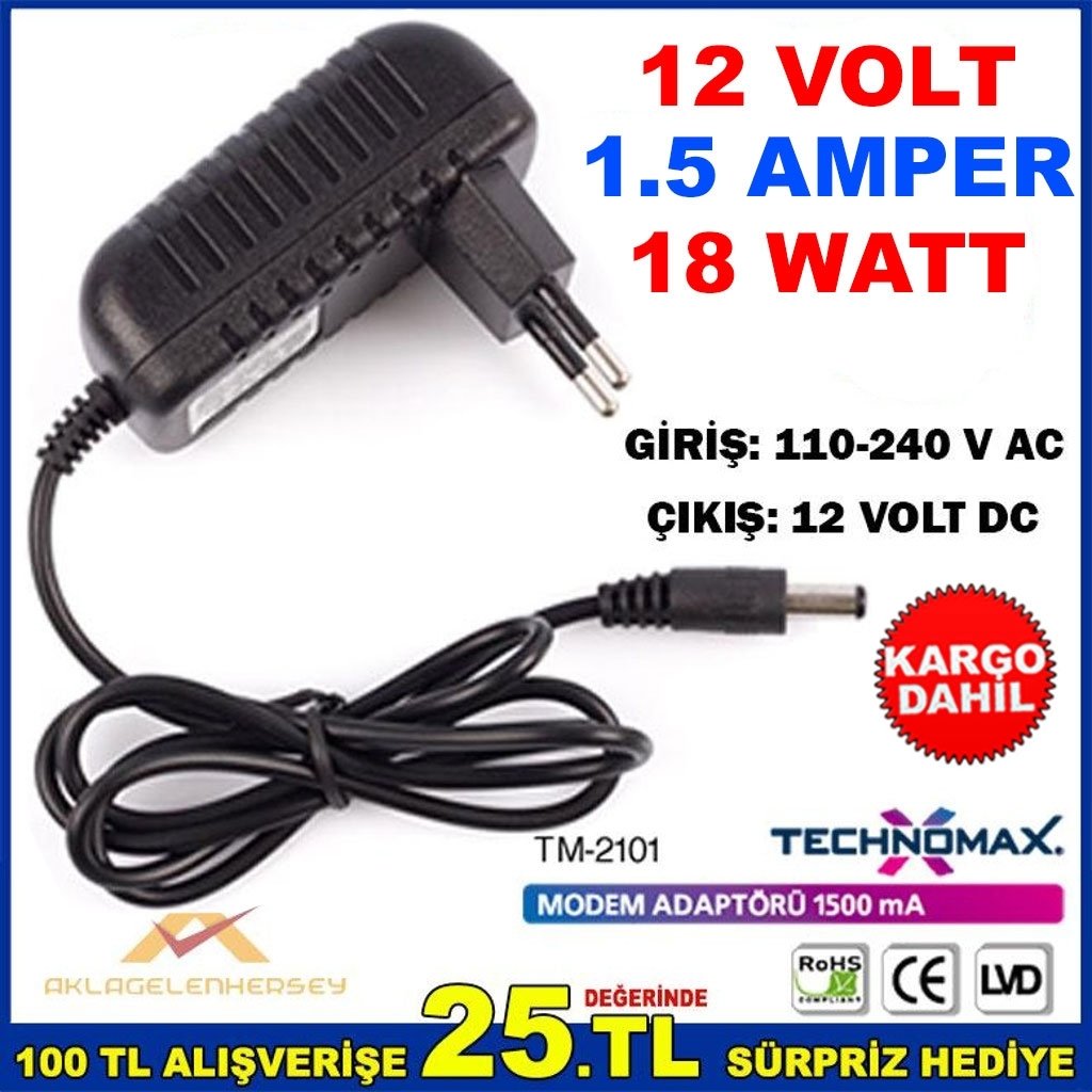 Ücretsiz Kargo 12 VOLT 1.5 AMPER 18 WATT MODEM ADAPTÖRÜ TM-2101