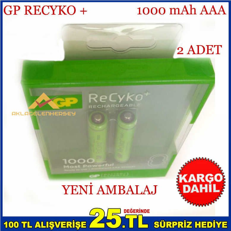 2 ADET GP RECYKO 1000 MAH AA ŞARJLI KALEM PİL -1