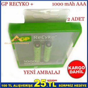2 ADET GP RECYKO 1000 MAH AA ŞARJLI KALEM PİL -1