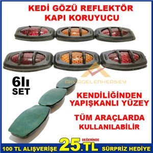 6lı SET REFLEKTÖRLÜ KEDİ GÖZÜ ARAÇ KAPI KORUYUCU
