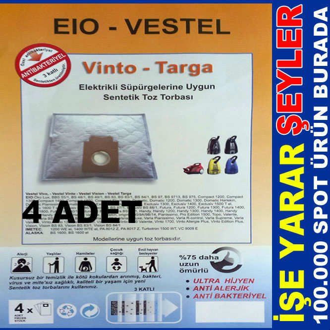 4 ADET EIO VESTEL 3 KAT SENTETİK TOZ TORBASI