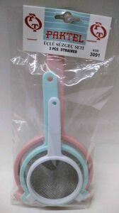 Paktel 3'lü Süzgeç Seti Paslanmaz 3 Adet 13cm,10cm,8cm D-Raf