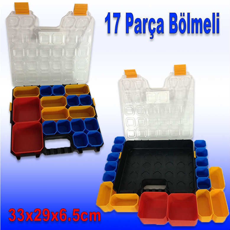 17 Gözlü Puzzle Stil Organize Edilebilen Büyük Boy Çok Gözlü Alet Edevat Çantası 33x29x6.5cm