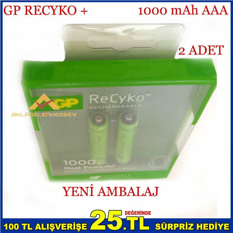 2 ADET GP RECYKO 1000 MAH AA ŞARJLI KALEM PİL -1