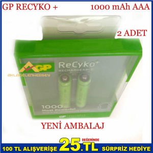 2 ADET GP RECYKO 1000 MAH AA ŞARJLI KALEM PİL -1