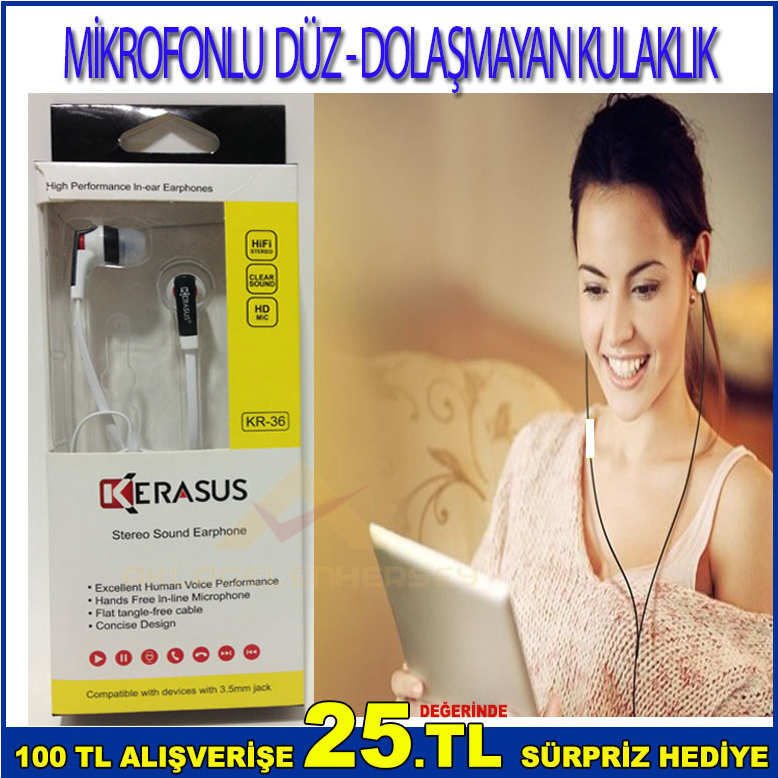 MİKROFONLU HD SES KALİTELİ MP3 MP4 UYUMLU DÜZ-DOLAŞMAYAN KULAKLIK